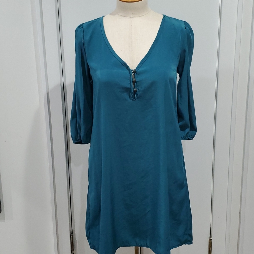 Anna Be 3/4 sleeve Teal Dress sz Small